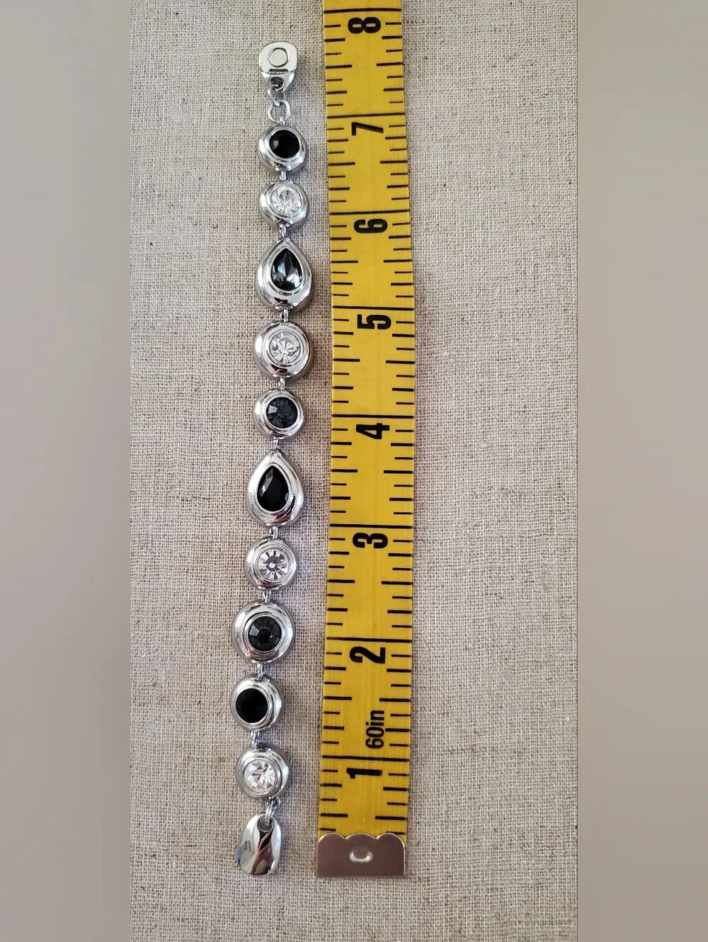 White House Black Market Silver Crystal & Jet Black Gem Magnetic Clasp Bracelet